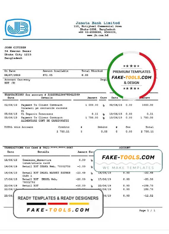 Bangladesh Janata Bank statement easy to fill template in Word and PDF format Bangladesh Janata Bank statement easy to fill template in Word and PDF format