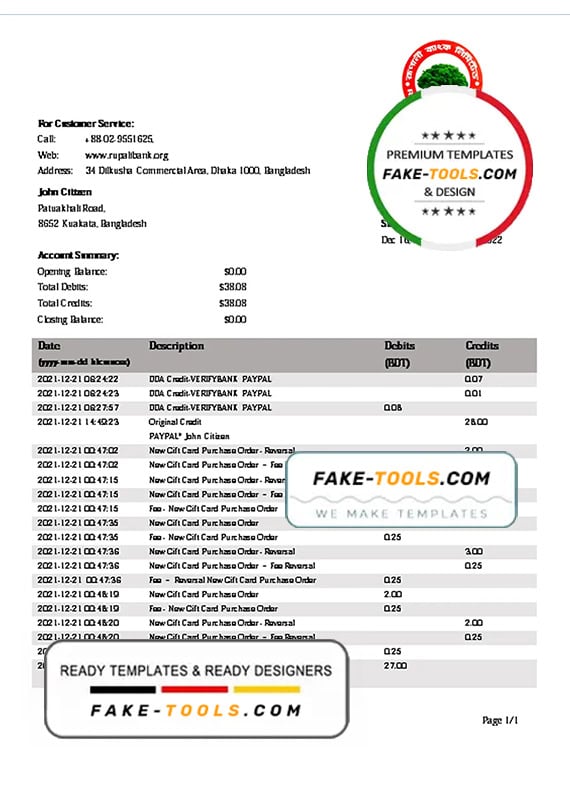 Bangladesh Rupali bank statement template in Word and PDF format Bangladesh Rupali bank statement template in Word and PDF format