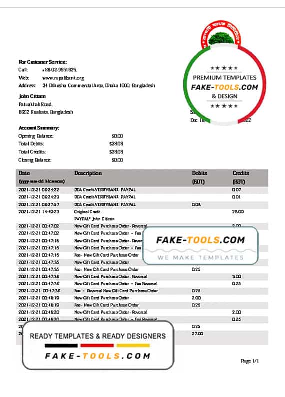 Bangladesh Rupali bank statement template in Word and PDF format Bangladesh Rupali bank statement template in Word and PDF format