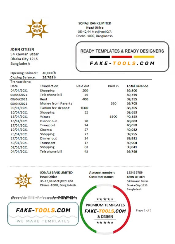 Bangladesh Sonali bank statement easy to fill template in Excel and PDF format Bangladesh Sonali bank statement easy to fill template in Excel and PDF format