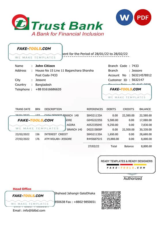 Bangladesh Trust bank statement Word and PDF template Bangladesh Trust bank statement Word and PDF template