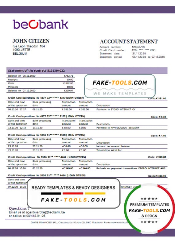 Belgium Beobank statement template in Word and PDF format Belgium Beobank statement template in Word and PDF format