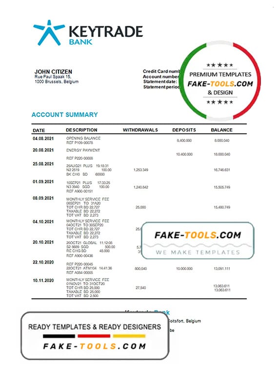 Belgium Keytrade bank statement template in Word and PDF format Belgium Keytrade bank statement template in Word and PDF format