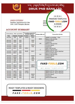Bhutan National Bank proof of address statement template in Word and PDF format