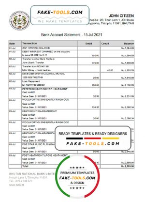 Bhutan National Bank statement easy to fill template in Excel and PDF format
