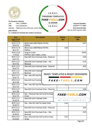 Bolivia Banco Central de Bolivia proof of address bank statement template in Word and PDF format