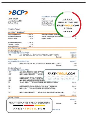 Bolivia banco de crédito de bolivia bank statement template in Excel and PDF format