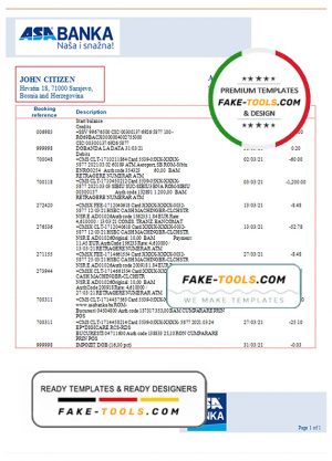 Bosnia and Herzegovina ASA Banka bank statement template in Word and PDF format