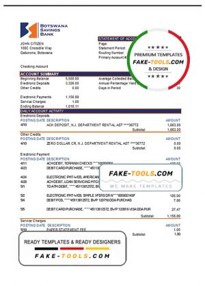 Botswana Savings Bank statement template in Excel and PDF format
