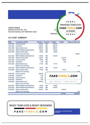 Brazil Banco Votorantim bank statement template in Excel and PDF format