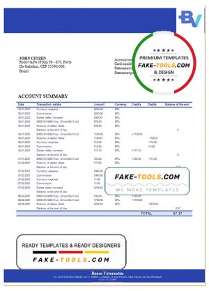 Brazil Banco Votorantim bank statement template in Word and PDF format