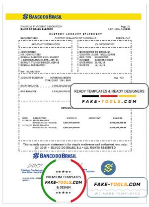 Brazil Banco do Brasil bank statement template in Word and PDF format