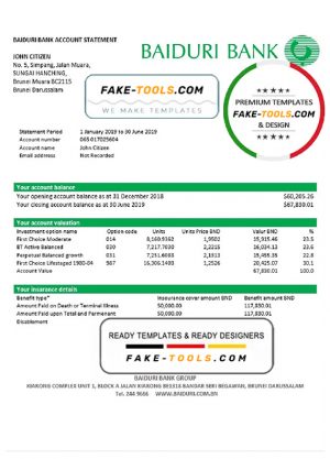 Brunei Baiduri Bank proof of addres statement template in Word and PDF format