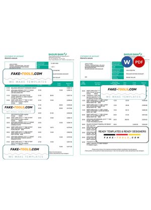 Brunei Baiduri bank statement, Word and PDF template, 3 pages