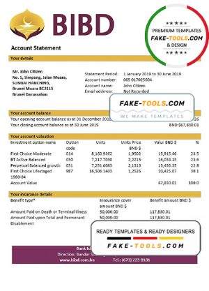 Brunei Bank Islam Brunei Darussalam bank statement template in Word and PDF format