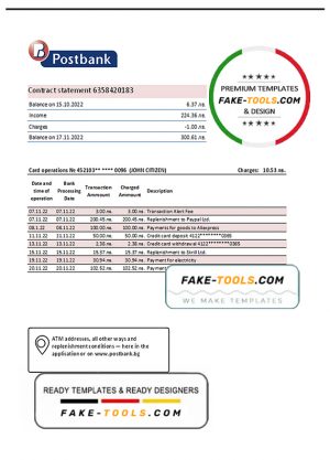 Bulgaria Postbank bank proof of addres statement template in Excel and PDF format