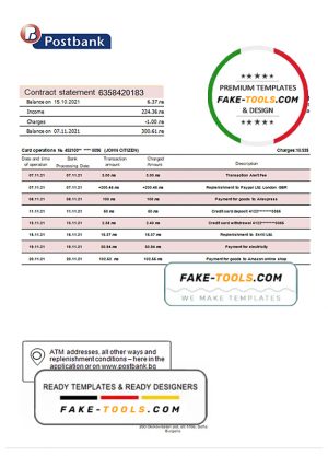 Bulgaria Postbank bank proof of addres statement template in Word and PDF format