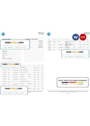 Bulgaria iCard statement, Word and PDF template, 2 pages