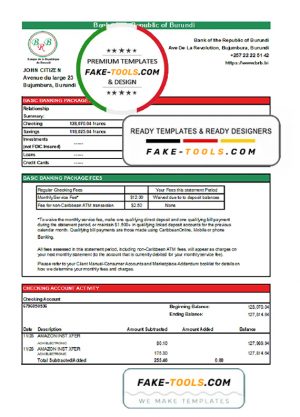 Burundi Bank of the Republic of Burundi bank statement template in Excel and PDF format