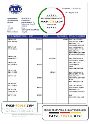 Burundi Credit Bank of Bujumbura bank statement template in Word and PDF format, good for address prove
