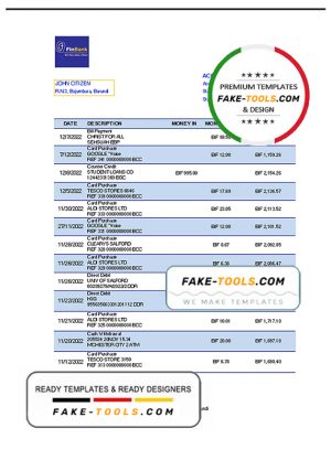 Burundi Finbank bank statement .xls and .pdf template (AutoSum)