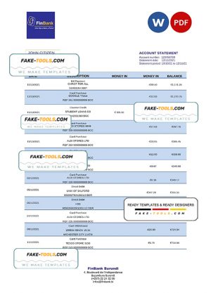 Burundi Finbank statement Word and PDF template