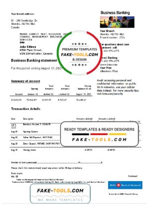 Canada BMO Bank of Montreal bank statement easy to fill template in .xls and .pdf file format (AutoSum)