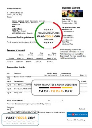 Canada BMO Bank of Montreal Bank proof of address statement template in Word and PDF format (.doc and .pdf)