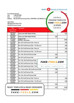 Canada Bank of Montreal bank statement Excel and PDF template (AutoSum)