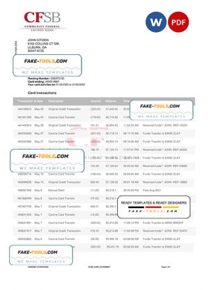 Canada CFSB bank statement, Word and PDF template