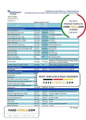 Canada JP Morgan Chase proof of address bank statement template in Excel and PDF format (AutoSum)