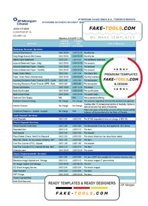 Canada JP Morgan Chase proof of address bank statement template in Word and PDF format