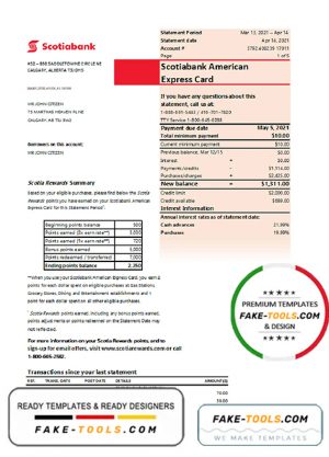 Canada Scotiabank bank statement easy to fill template in Excel and PDF format (AutoSum)