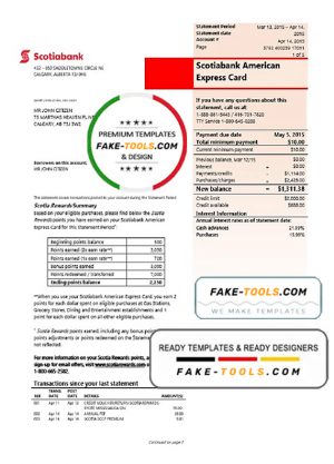 Canada Scotiabank proof of address statement template in Word and PDF format, (.doc and .pdf)
