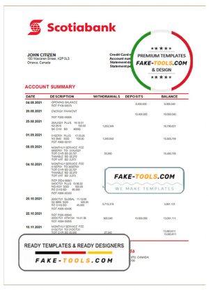 Canada Scotiabank bank statement template in Word and PDF format