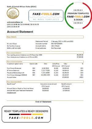 Central African Republic Bank of Central African States BEAC bank statement easy to fill template in .xls and .pdf file format (AutoSum)