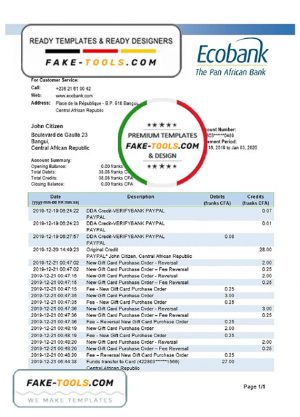 Central African Republic Ecobank proof of address template in Word and PDF format