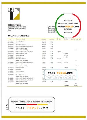 Chad Commercial Bank of Tchad bank statement template in Word and PDF format