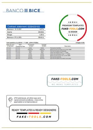 Chile Banco Bice bank statement template in Word and PDF format