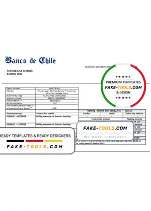 Chile Banco de Chile bank statement template in Word and PDF format