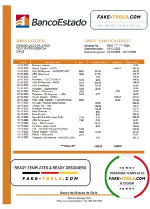 Chile Banco del Estado de Chile bank statement template in Word and PDF format