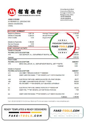 China Merchants bank proof of address statement template in Excel and PDF format