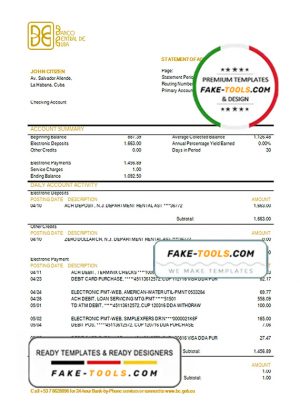 Cuba Banco Central de Cuba bank proof of address statement template in Word and PDF format