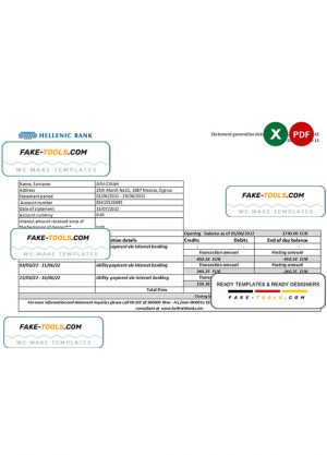 Cyprus Hellenic bank statement Excel and PDF template