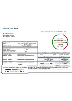 Cyprus Hellenic bank statement template in Word and PDF format