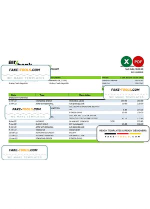 Czechia Air bank statement Excel and PDF template