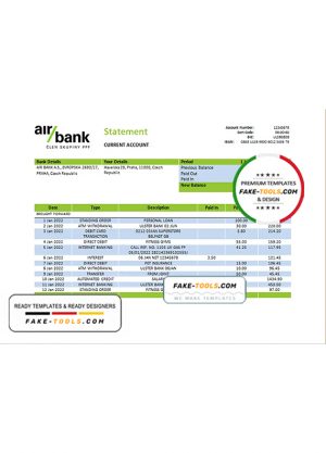 Czechia Air bank statement template in Word and PDF format