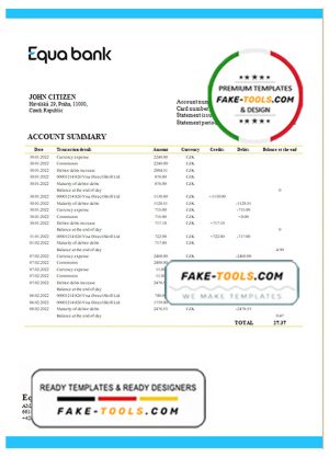 Czechia Equabank bank statement template in Word and PDF format
