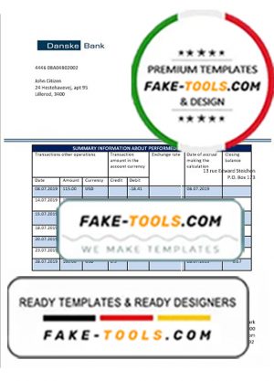 Denmark Danskebank proof of address bank statement template in Word and PDF format (.doc and .pdf)