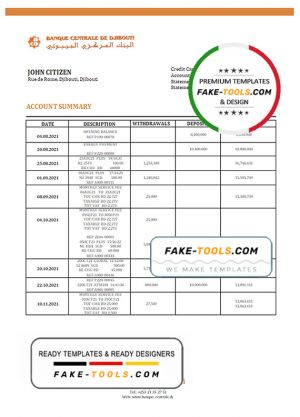Djibouti Central Bank of Djibouti bank statement template in Word and PDF format